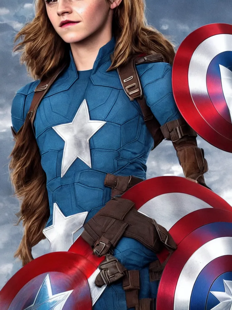 Prompt: emma watson as captain america, hyper realistic