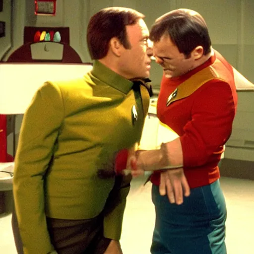 Image similar to kevin spacey fighting gorn from star trek