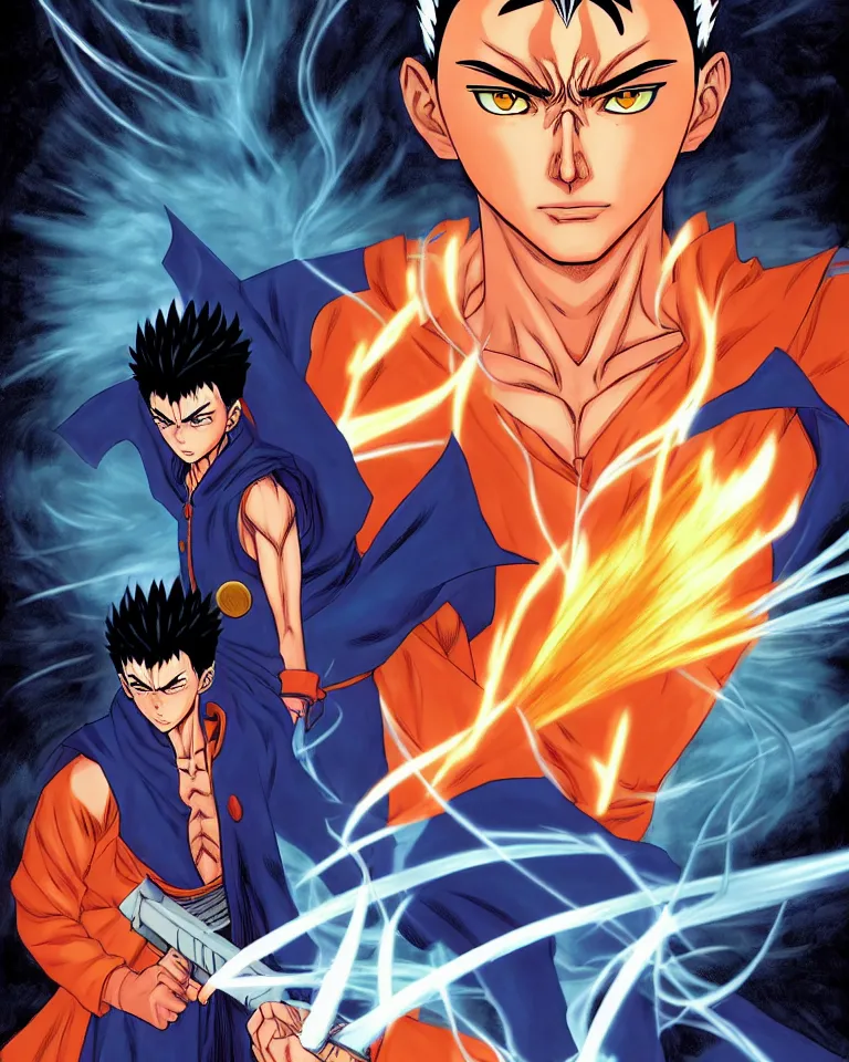 Image similar to a ( fantasy comic ) ( cover art ) portrait of ( yusuke urameshi firing spirit gun ), illustration by ken taylor and sana takeda and jenny frison, fine inking lines, vivid colors, photorealistic, hd, 4 k, trending on artstation