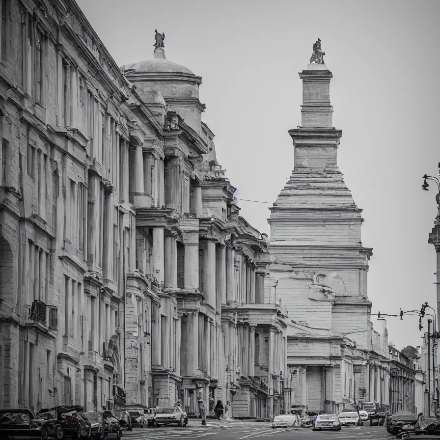 Prompt: a classical street with huge neoclassical pyramid, by etienne - louis boullee, leica sl 2 5 0 mm, heavy grain, high quality, high detailed