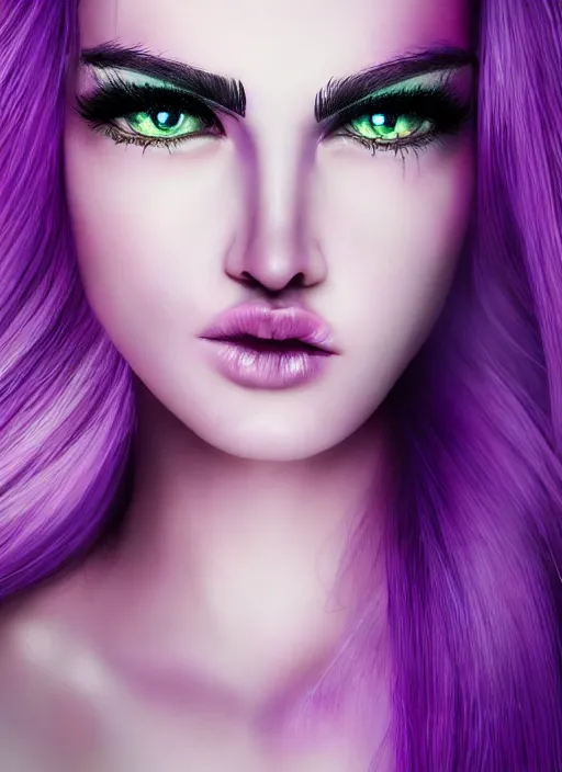 Prompt: photorealistic 3 0 0 0 cyclopes beautiful female with purple hair one eye portrait photography feroflex photorealistic studio lighting ektachrome detailed intricate face details, ultradetails, beautiful face, realistic shaded perfect face, extremely fine details