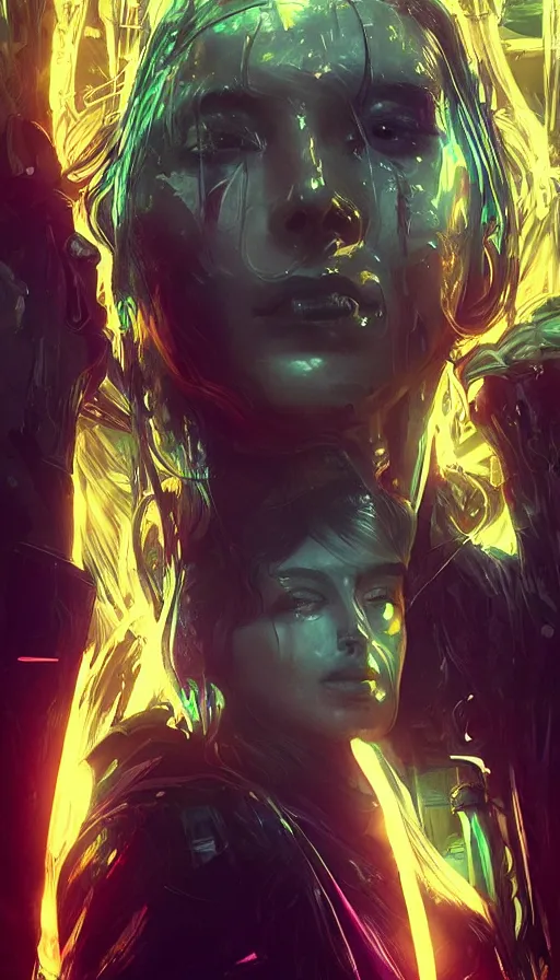 Image similar to daniel bernhardt, altered carbon, neon, dreamy vibe, fibonacci, sweat drops, insane intricate, highly detailed, cinematic, atmospheric. digital painting, artstation, concept art, smooth, sharp focus, illustration, unreal engine 5, 8 k, art by artgerm and greg rutkowski and alphonse mucha, laura sava, laura palmer