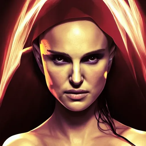 Prompt: natalie portman as arcane character, concept portrait, detailed expression, high quality, cinematic lighting, fantasy, reflective, spotlight, digital artwork