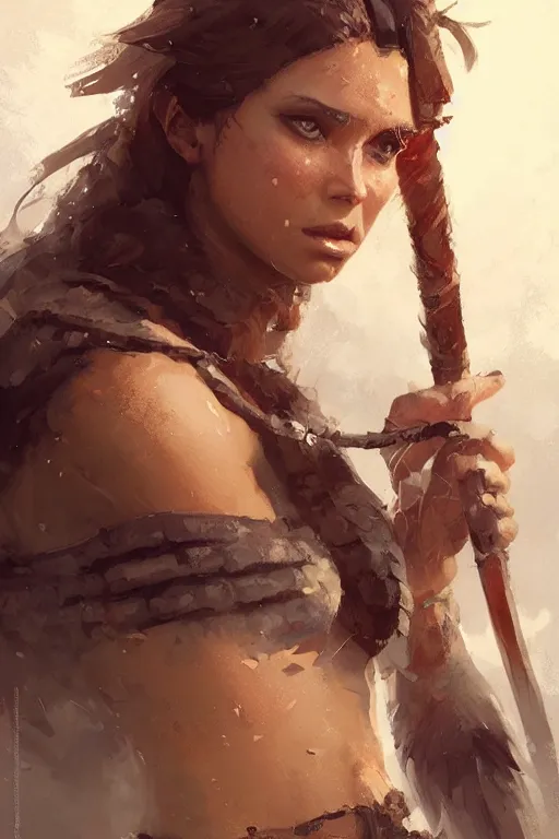 Image similar to portrait of a barbarian female, ultra sharp, very detailed, high quality focus by greg rutkowski and wlop