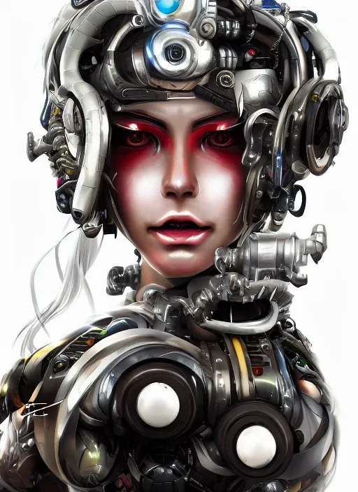 Prompt: portrait of a cyborg woman by Takashi Murakami, hyper detailled, trending on artstation