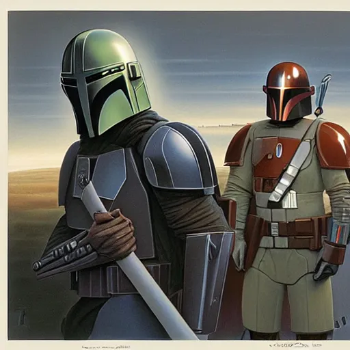 Image similar to Mandalorian concept art by Ralph McQuarrie