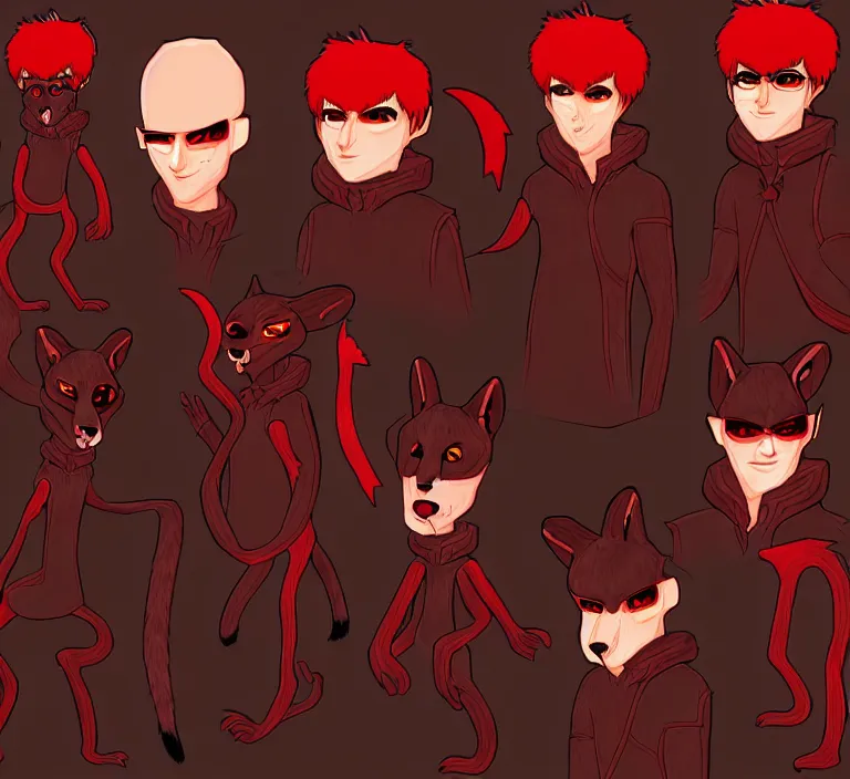 Image similar to furry - male - red - black - weasel - necromancer - fursona uhd ue 5 visual novel pc game expressions