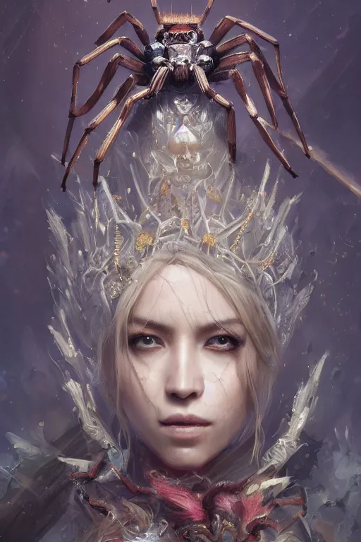 Prompt: a fancy portrait of a spider queen by Greg Rutkowski, Sung Choi, Mitchell Mohrhauser, Maciej Kuciara, Johnson Ting, Maxim Verehin, Peter Konig, final fantasy , mythical, 8k photorealistic, cinematic lighting, HD, high details, atmospheric,