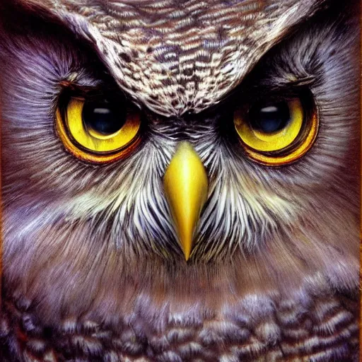 Image similar to digital matte fantasy owl, artstation, behance, 8 k by bob eggleton