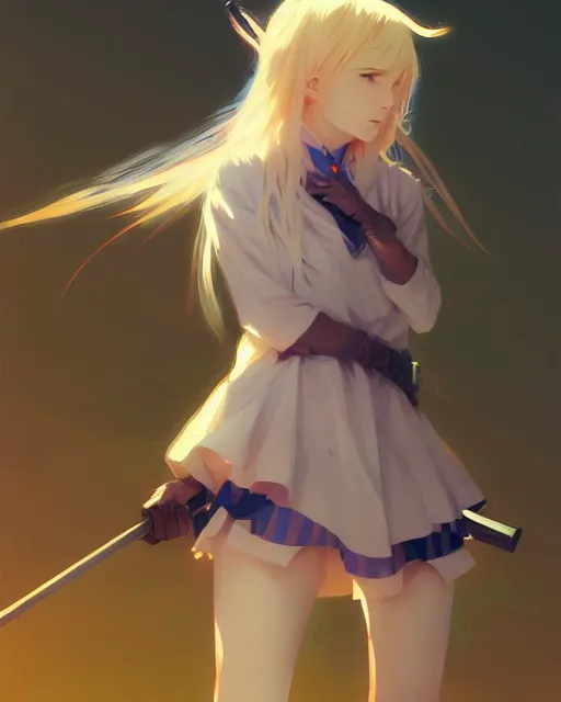 Prompt: blonde haired magical girl anime character screenshot, anime, intricate, sharp focus, illustration, highly detailed, digital painting, clean artstyle, concept art, matte, art by ilya kuvshinov and ruan jia and greg rutkowski, masterpiece