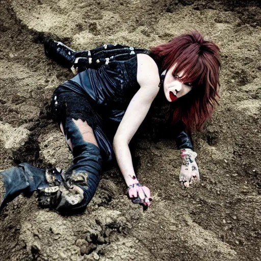 Prompt: lzzy hale crawling out of a grave, photo image by national geographic