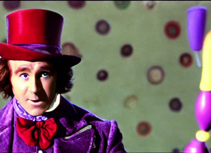 Image similar to film still of Ryan Reynolds as Willy Wonka in Willy Wonka and the Chocolate Factory 1971