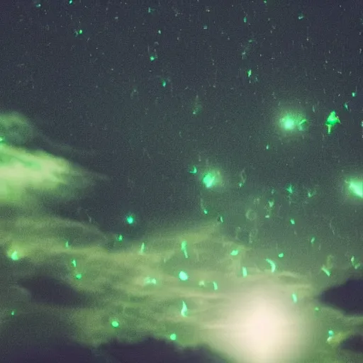 Image similar to scary monster looking at sky, sky is full green, stars, photograph, telephoto sigma 8 5 mm f / 1. 4