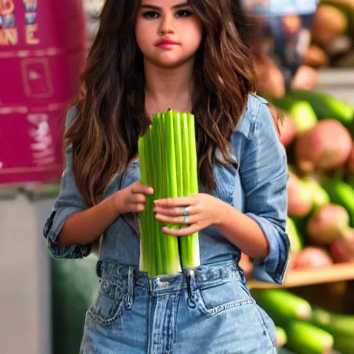 Image similar to selena gomez as humanoid celery