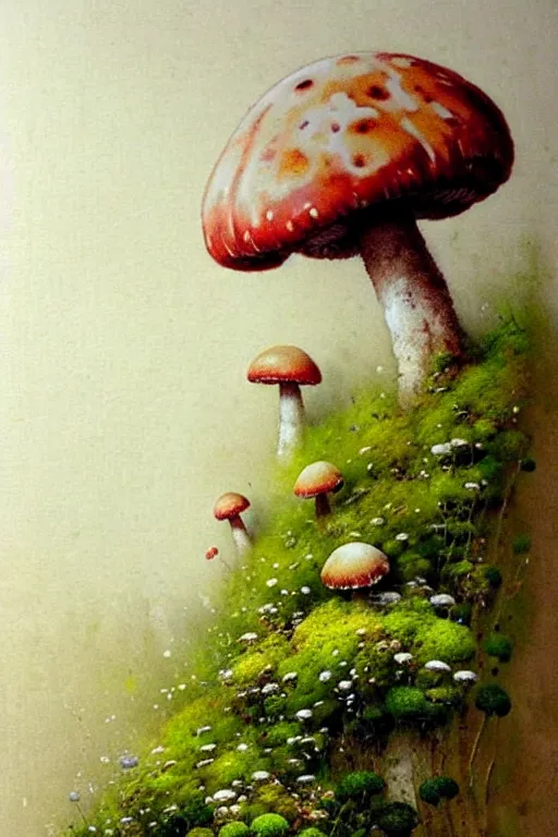 Prompt: soft texture muted saturation!!!!!!!!!!! ( ( ( ( gouache giant flowers, giant mushrooms, moss granular dripping running. ) ) ) ) ) by jean baptiste monge!!!!!!!!!!!!!!!!!!!!!!!!!!!!!!