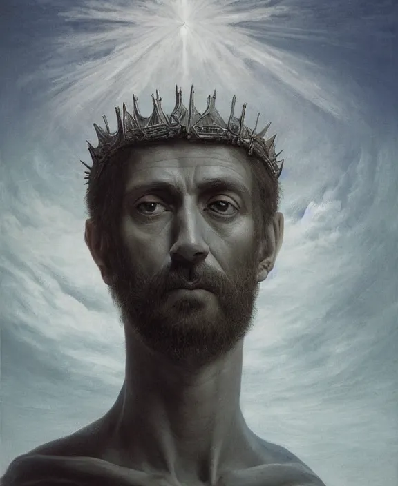 Prompt: a portrait of wisened philosopher king (an absolute monarch of his ancient european kingdom) resides on his throne, his gaze transfixed on the horizon of infinity, his mind contemplating eternity, highly detailed hyperrealistic DnD portrait by Raffaello Ossola and Ross Tran and Zdzisław Beksiński, stunning detail, 8k, 4k