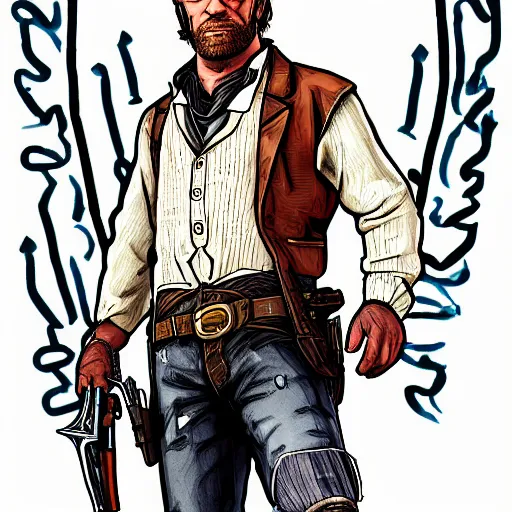 Image similar to Arthur Morgan from Red Dead Redemption 2 drawn in the style of Borderlands