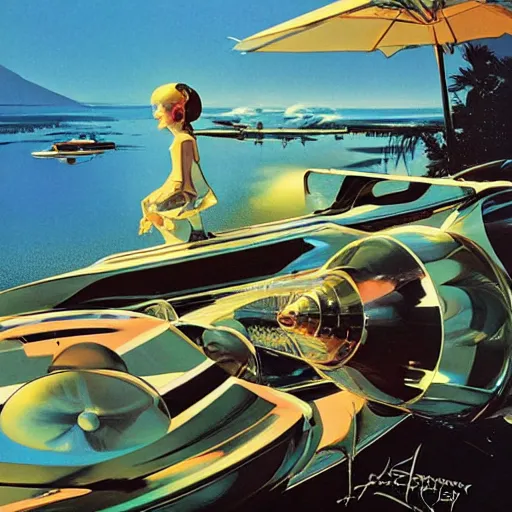 Image similar to surreal summer magnesium, art by syd mead and john berkey and annie leibovitz