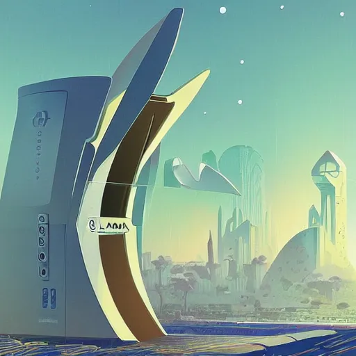 Prompt: An Illustration of a futuristic ATM of Solana cryptocurrency, by James Gilleard and Bruce Pennington, highly detailed,