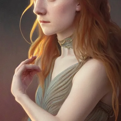 Image similar to beautiful natural Saoirse Ronan, intricate, elegant, highly detailed, digital painting, artstation, concept art, smooth, sharp focus, illustration, art by artgerm and greg rutkowski and alphonse mucha and loish and WLOP