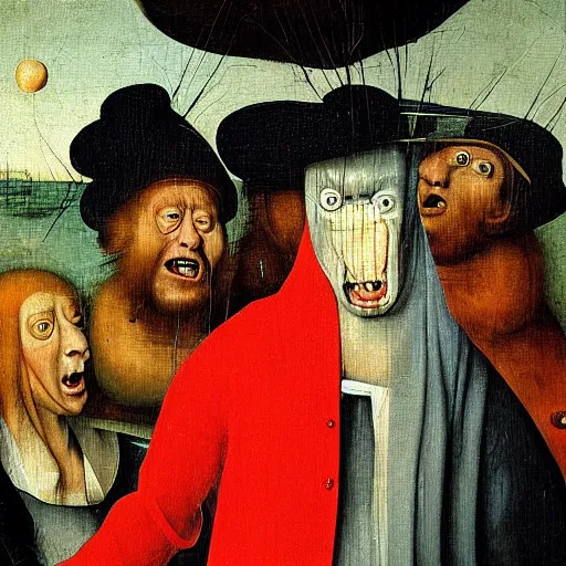 Prompt: red faced nigel farage angry screaming, by hieronymus bosch