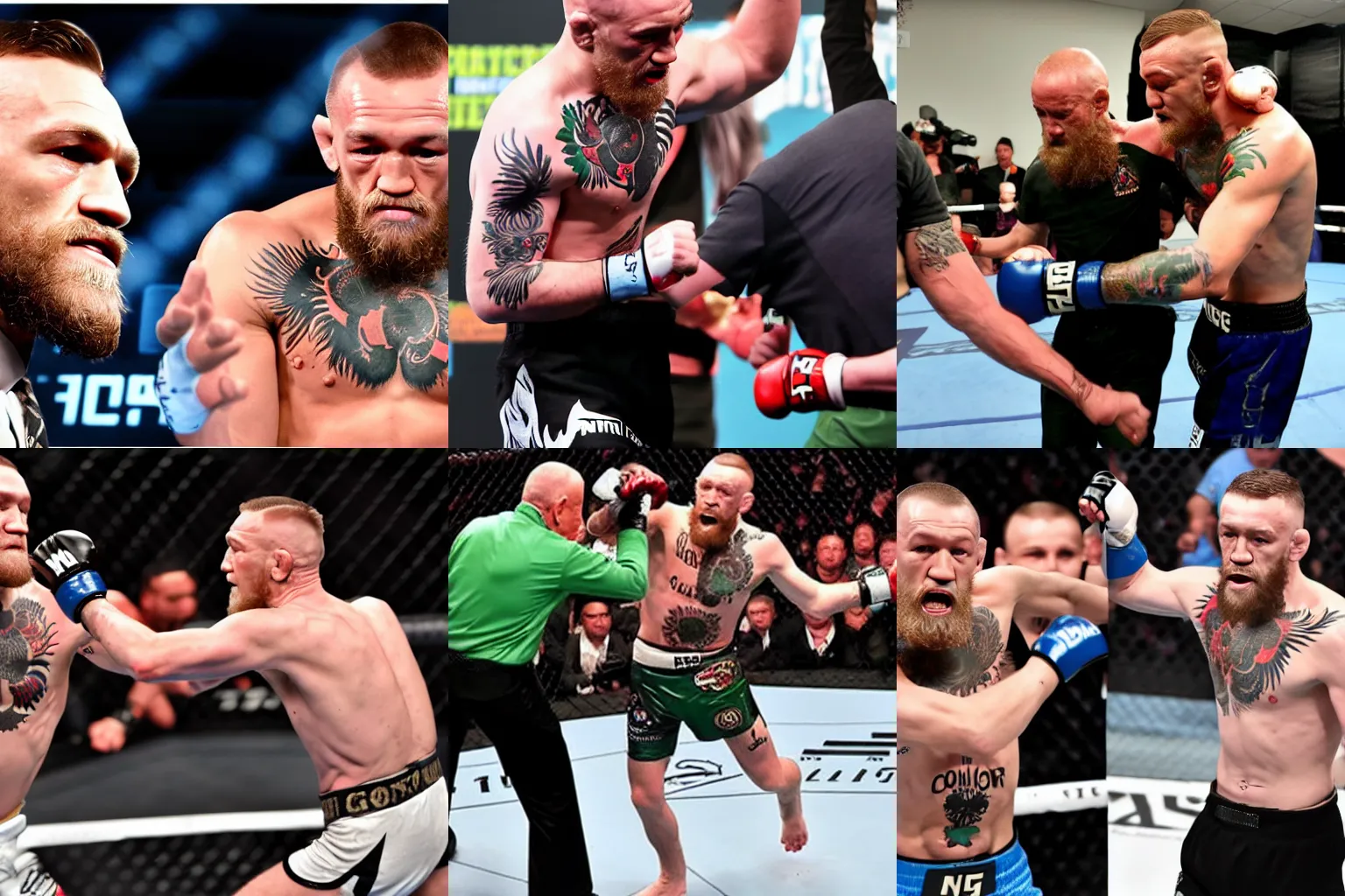 Prompt: Conor Mcgregor fighting elderly person