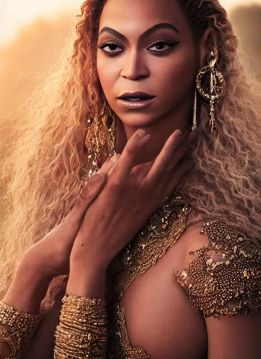 Image similar to photographic portrait of a stunningly beautiful renaissance beyonce with soft makeup in soft dreamy light at sunset, royal themed, contemporary fashion shoot, by edward robert hughes, annie leibovitz and steve mccurry, david lazar, jimmy nelsson, breathtaking, 8 k resolution, extremely detailed, beautiful, establishing shot, artistic, hyperrealistic, beautiful face, octane render