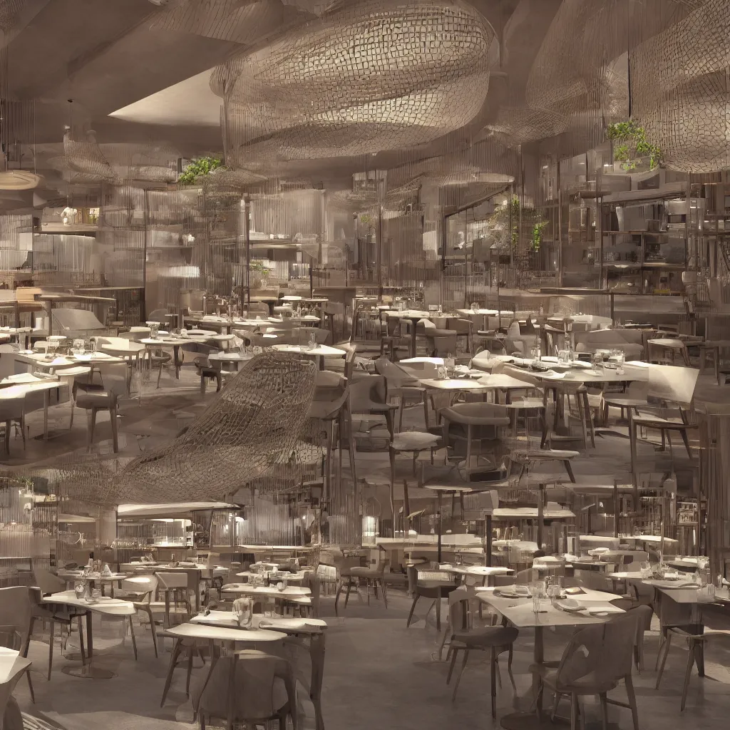 Prompt: a restaurant on a DNA, 4K, photorealistic