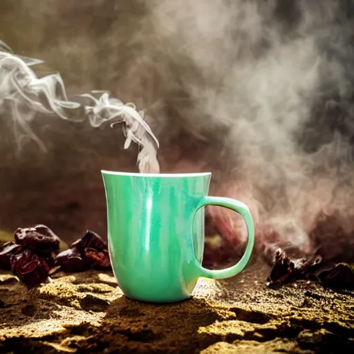 Image similar to spartan drinking tea with trichocereus background and smoke haze, photo