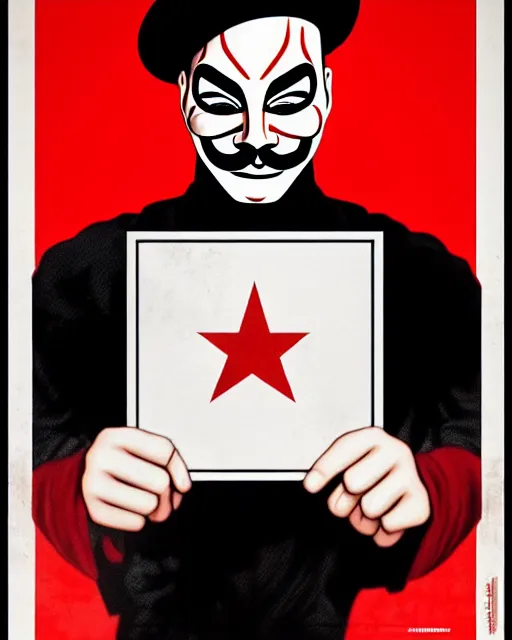 Image similar to anonymous pointing towards viewer in the style of cuban communist propaganda poster art in the year 1 9 8 7 ultra realistic, concept art, intricate details, highly detailed, photorealistic, octane render, 8 k, unreal engine. art by artgerm and magali villeneuve in crimson - black color scheme
