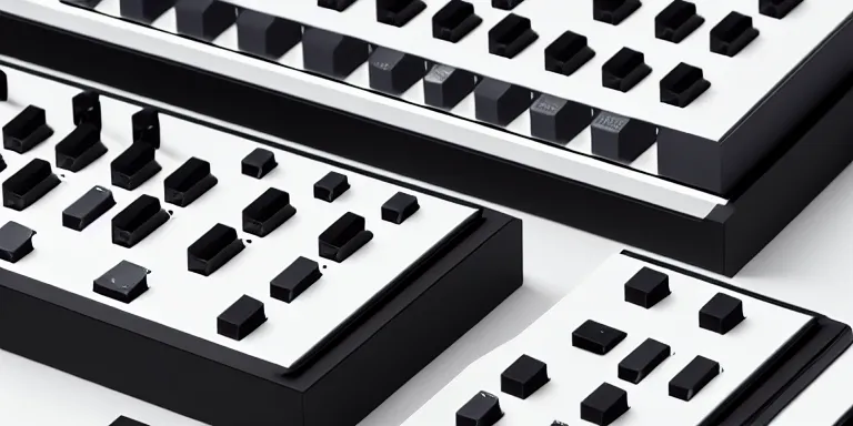 Prompt: dezeen , minimalissimo, archdaily, ignant, industriall design, keyshot, houdini, product design concept, product shot of moog synthesizer made by jony ives , dieter rams, 8k, high detailed photo