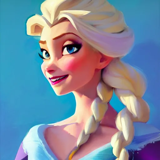 Image similar to Greg Manchess portrait painting of Elsa from Frozen as Overwatch character, medium shot, asymmetrical, profile picture, Organic Painting, sunny day, Matte Painting, bold shapes, hard edges, street art, trending on artstation, by Huang Guangjian and Gil Elvgren and Sachin Teng