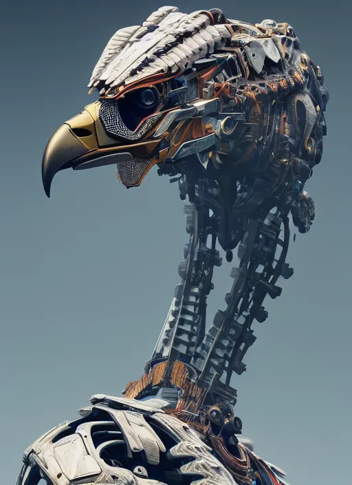 Image similar to symmetry!! portrait of a hybrid robot eagle, floral! horizon zero dawn machine, intricate, elegant, highly detailed, ray tracing, unreal 5 render, digital painting, artstation, concept art, smooth, sharp focus, illustration, art by greg rutkowski, 8 k