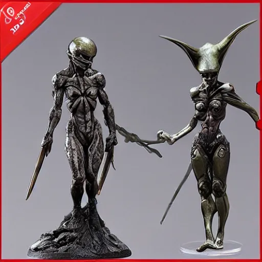 Image similar to 80mm resin detailed miniature of a Alien stand next to a Female warrior, Product Introduction Photos