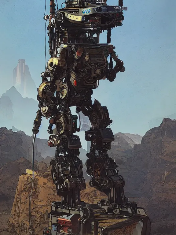 Image similar to solarpunk digital illustration pathfinder robot from apex legends, portrait by james gurney and laurie greasley, concept art, cinematic composition, hyper realism, photorealistic, dramatic lighting, highly detailed, vintage sci - fi