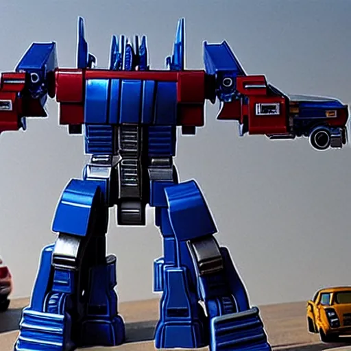 Image similar to optimus prime stuck in traffic and being overwhelmed,