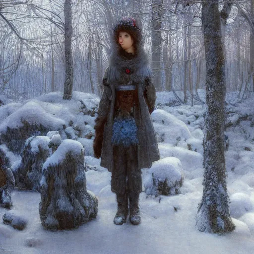 Prompt: winter, masterpiece by Edgar Maxence and Ross Tran and Michael Whelan, 8k, octane render