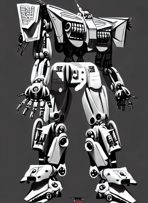 Image similar to very technical and detailed blueprint of a robot tiger, center frame, side view intricate details, ultra - detailed, baroque style, illustration, desaturated, concept art, battletech, mechwarrior, zoids, gundam