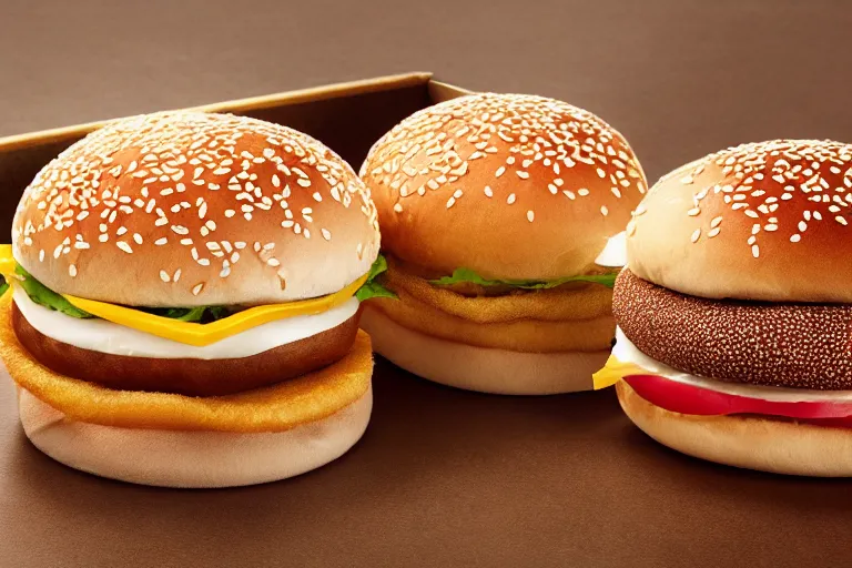 Image similar to mcdonalds salt between two sesame seed buns, commercial photograph