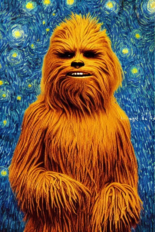 Image similar to bright beautiful oil painting portrait of chewbacca in 1 9 th century clothing, light scatter, van gogh