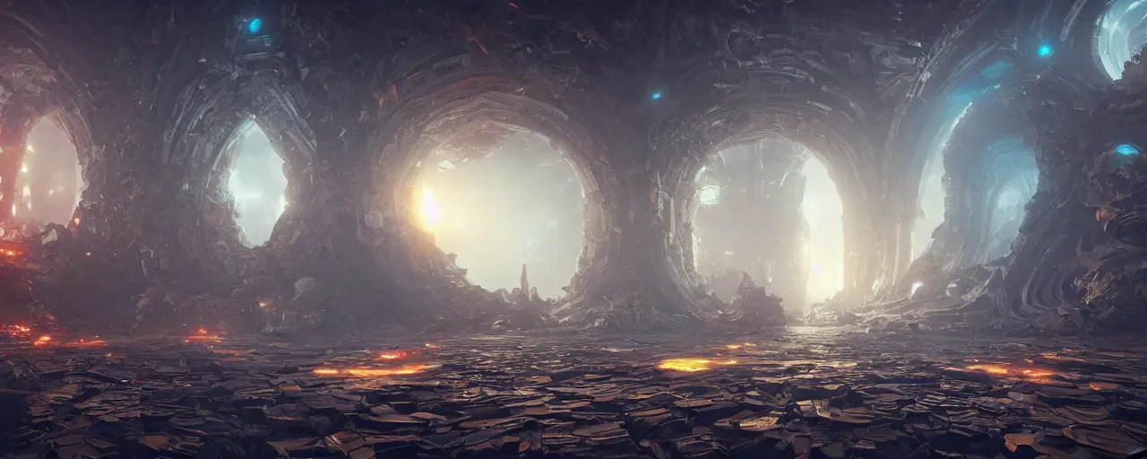 Image similar to infinite fractals a world which rebuilds itself and destroys when needed 8 k uhd, unreal engine, octane render in the artstyle of finnian macmanus, john park and greg rutkowski