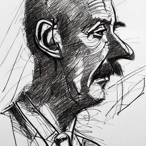 Image similar to a realistic yet scraggly portrait sketch of the side profile of a stern and sophisticated the engineer, trending on artstation, intricate details, in the style of frank auerbach, in the style of sergio aragones, in the style of martin ansin, in the style of david aja, in the style of mattias adolfsson