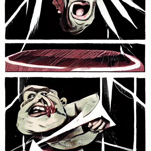 Prompt: a man cut into thick slices as he hovers in the air very cinematic award winning graphic novel horror grotesque weird strange scary