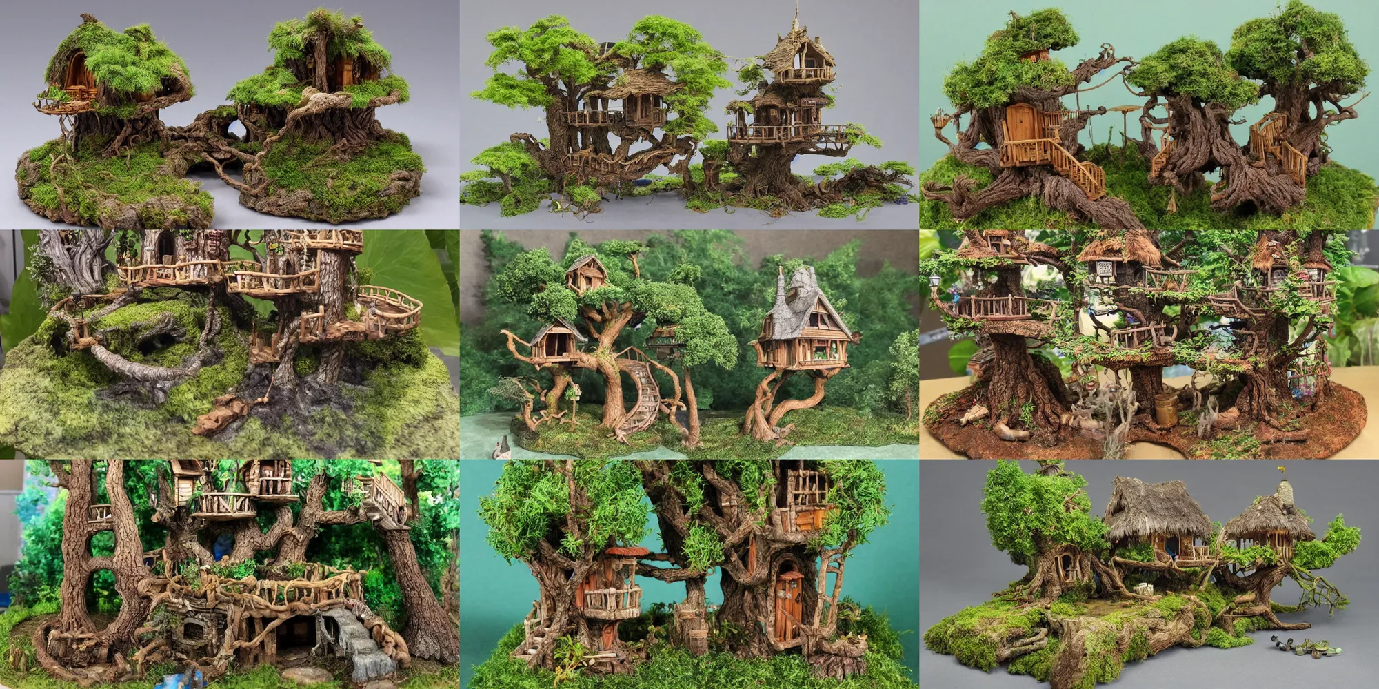 Prompt: highly realistic and detailed miniature of a magical island treehouse