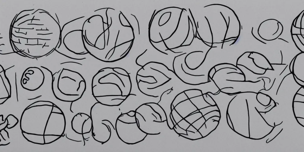 Image similar to animation frames sequence board of a bouncy ball drawn with pen