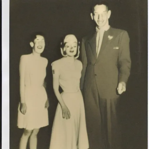 Image similar to polaroid photograph of horrorific extraterrestrial beings visiting earth, 1 9 5 0