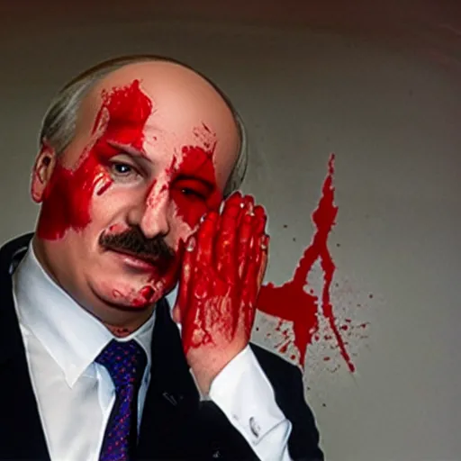 Image similar to Alexander Lukashenko as The American Psycho, covered in blood