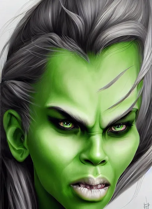 Prompt: green orc female, light green tone beautiful face, by artgerm, digital painting