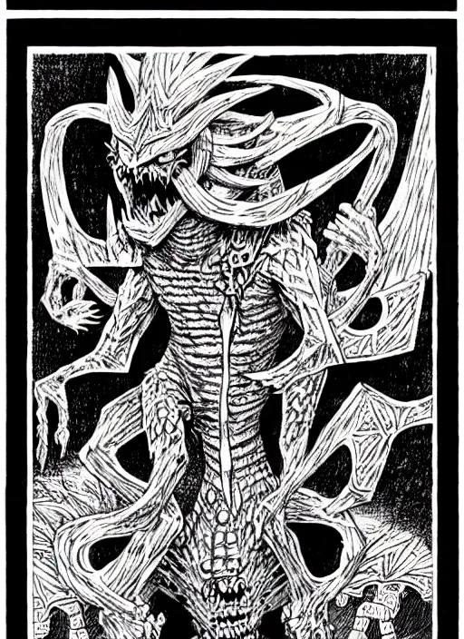 Image similar to the pokemon missingno as a d & d monster, pen - and - ink illustration, etching, by russ nicholson, david a trampier, larry elmore, 1 9 8 1, hq scan, intricate details, high contrast