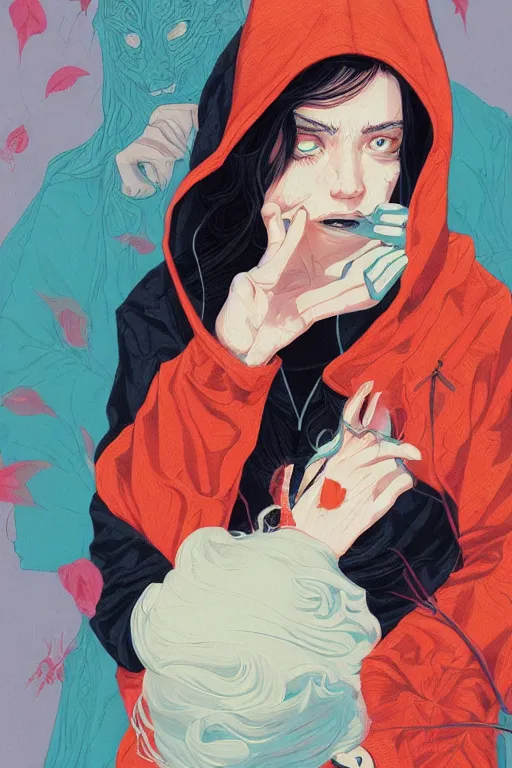 Image similar to portrait of a witch fire with hoodie by Sachin Teng and wlop